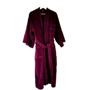 VTG Nautica Men’s Heavy Terry Cloth Burgundy Bathrobe OS Pockets 100% Cotton